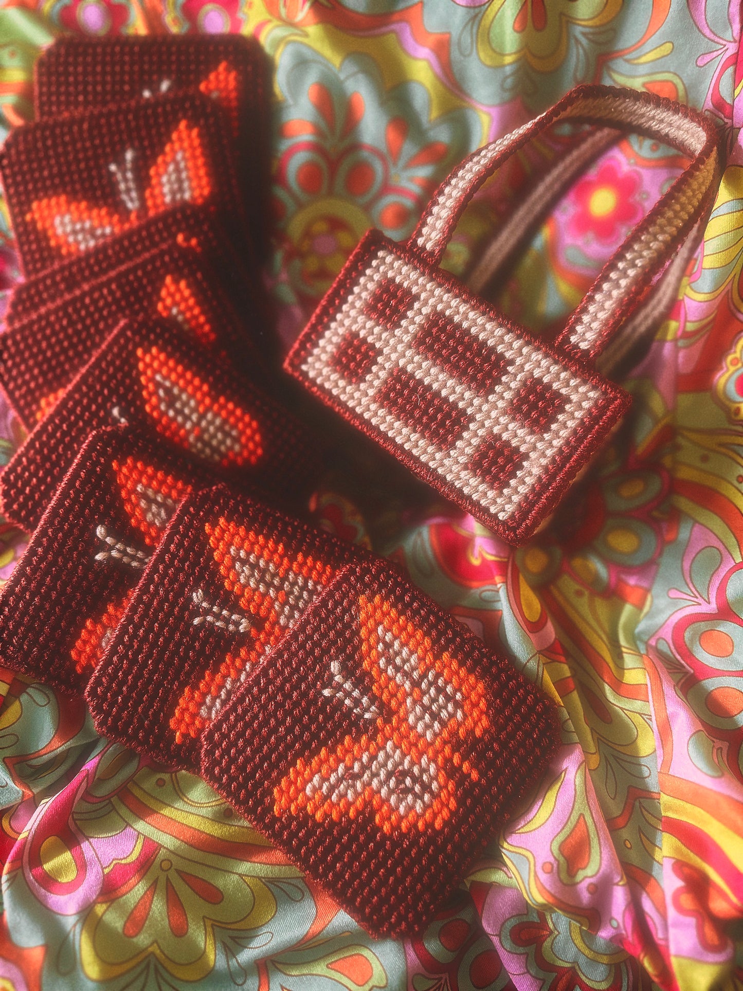 Vintage Needlepoint Butterfly Coaster Set with Matching Holder 🦋