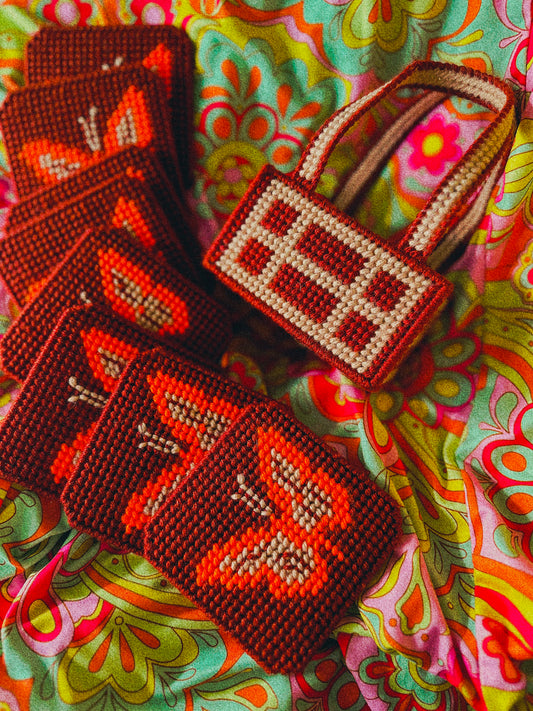 Vintage Needlepoint Butterfly Coaster Set with Matching Holder 🦋