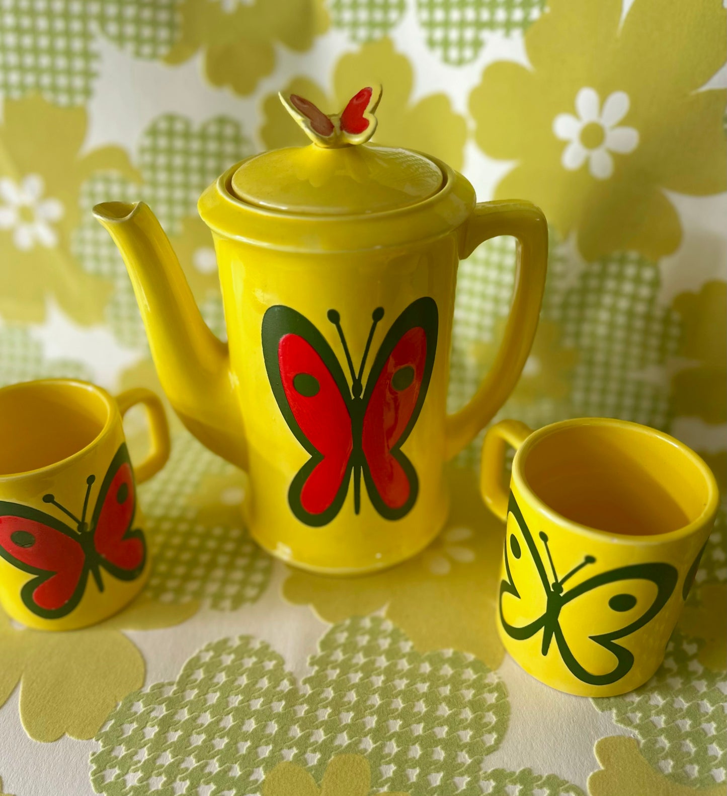 Rare Vintage Japan 1970s Mod Butterfly Tea Set 🦋💛 FREE SHIPPING