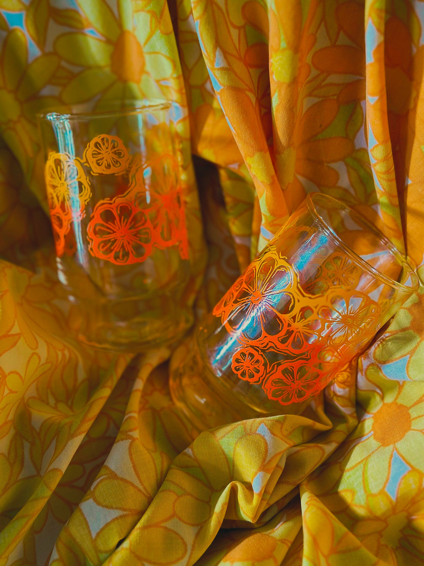 Set of 2 Vintage Libbey Retro Orange Stackable Small Juice/Shot Glasses 🍊✨