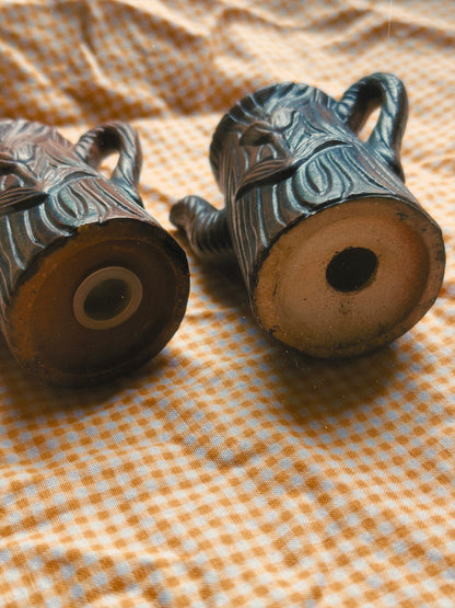 Vintage Mini Teapot Salt & Pepper Shakers (Faux Wood Grain) 🫖🌷