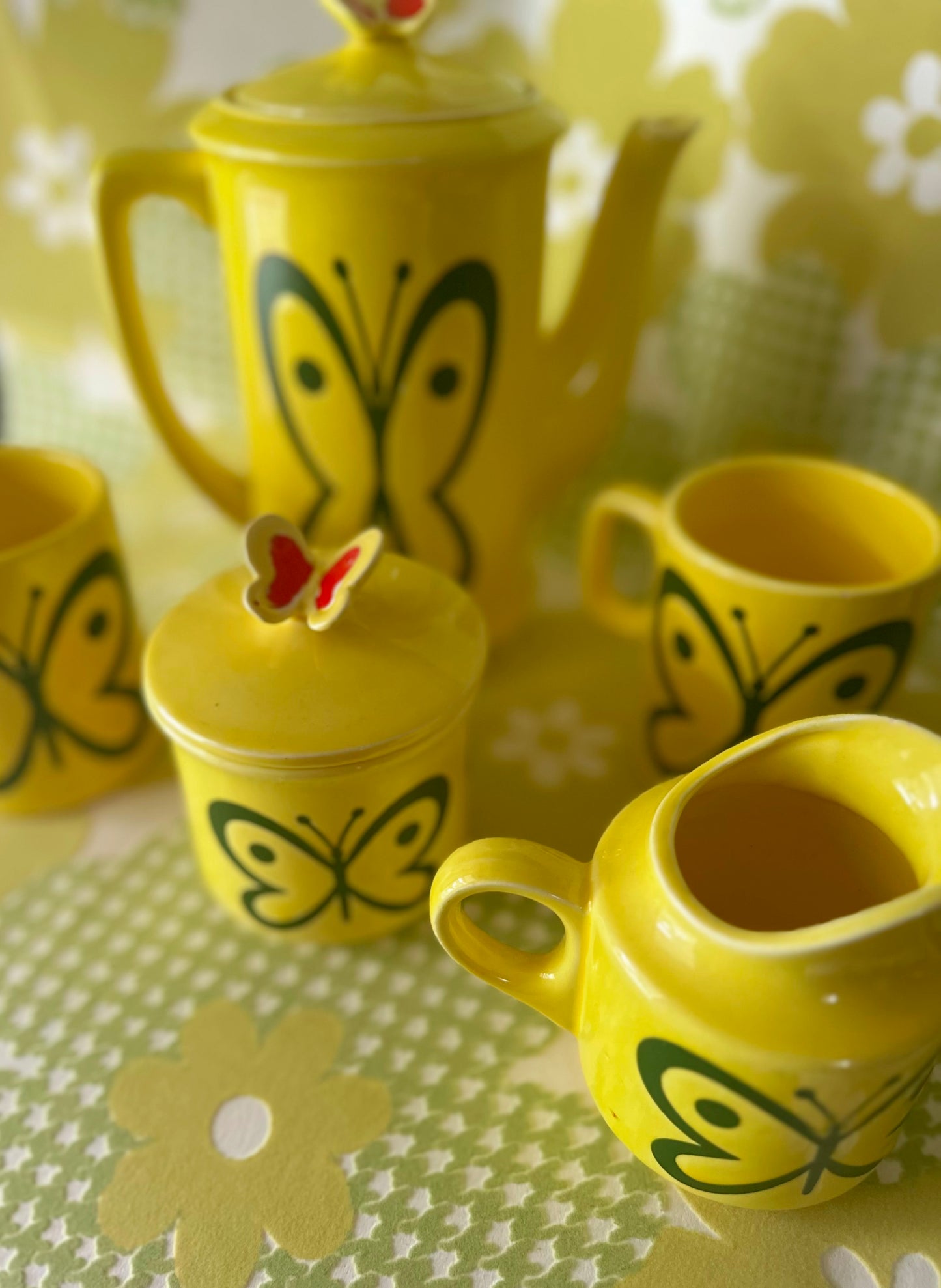 Rare Vintage Japan 1970s Mod Butterfly Tea Set 🦋💛 FREE SHIPPING