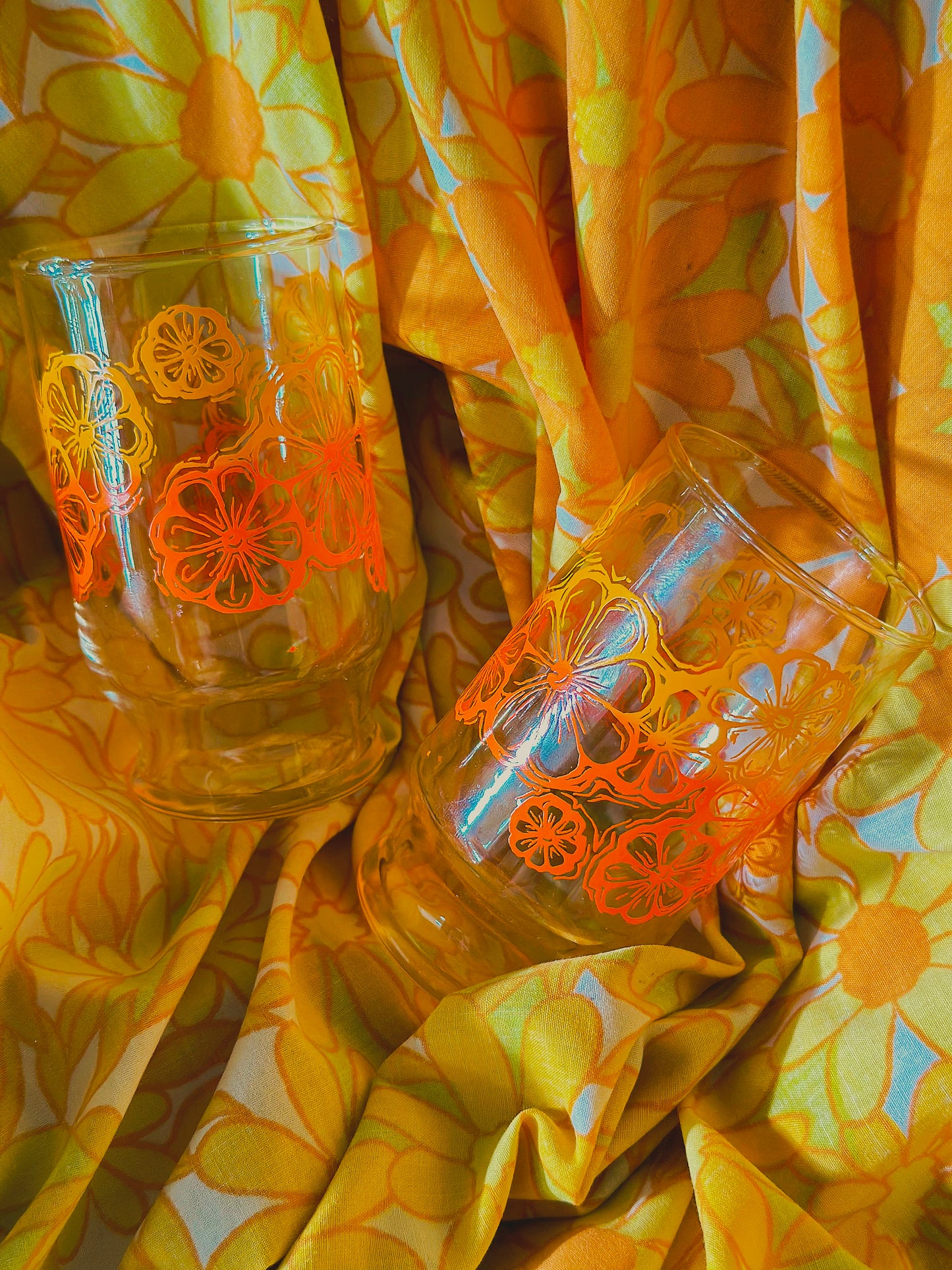 Set of 2 Vintage Libbey Retro Orange Stackable Small Juice/Shot Glasses 🍊✨