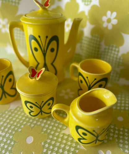 Rare Vintage Japan 1970s Mod Butterfly Tea Set 🦋💛 FREE SHIPPING