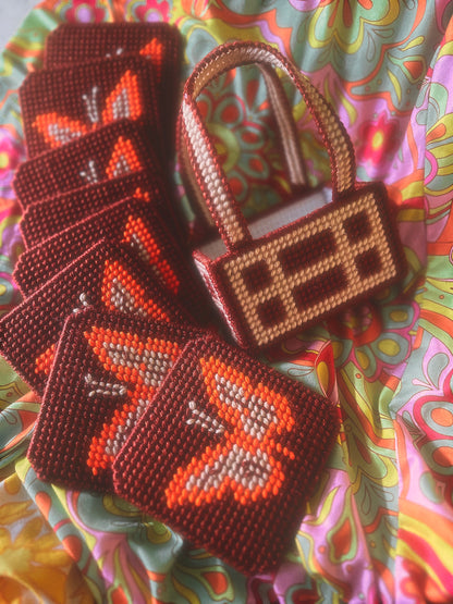 Vintage Needlepoint Butterfly Coaster Set with Matching Holder 🦋