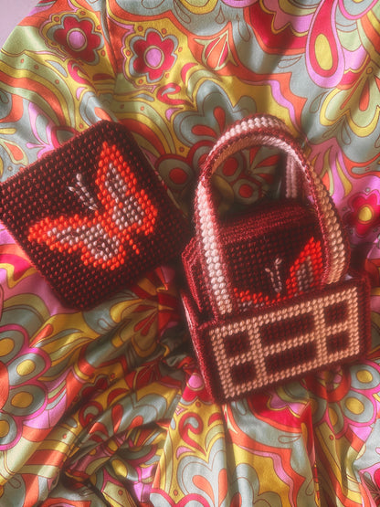 Vintage Needlepoint Butterfly Coaster Set with Matching Holder 🦋