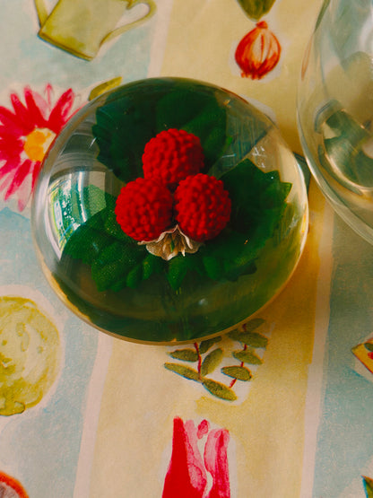 Vintage Lucite Sugar Jar with Domed Raspberry Lid & Spoon