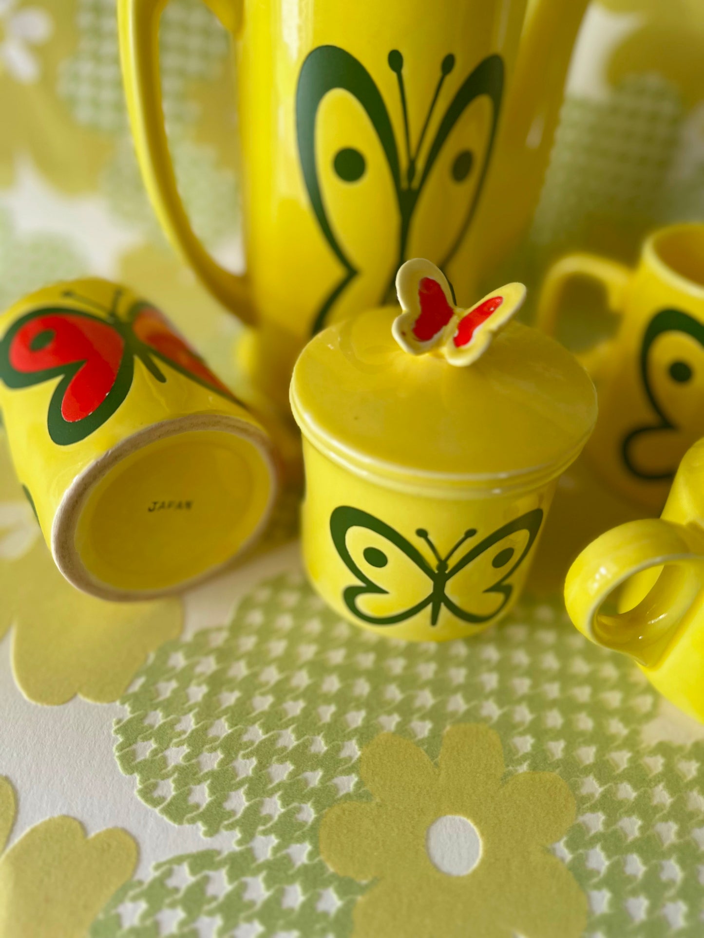 Rare Vintage Japan 1970s Mod Butterfly Tea Set 🦋💛 FREE SHIPPING