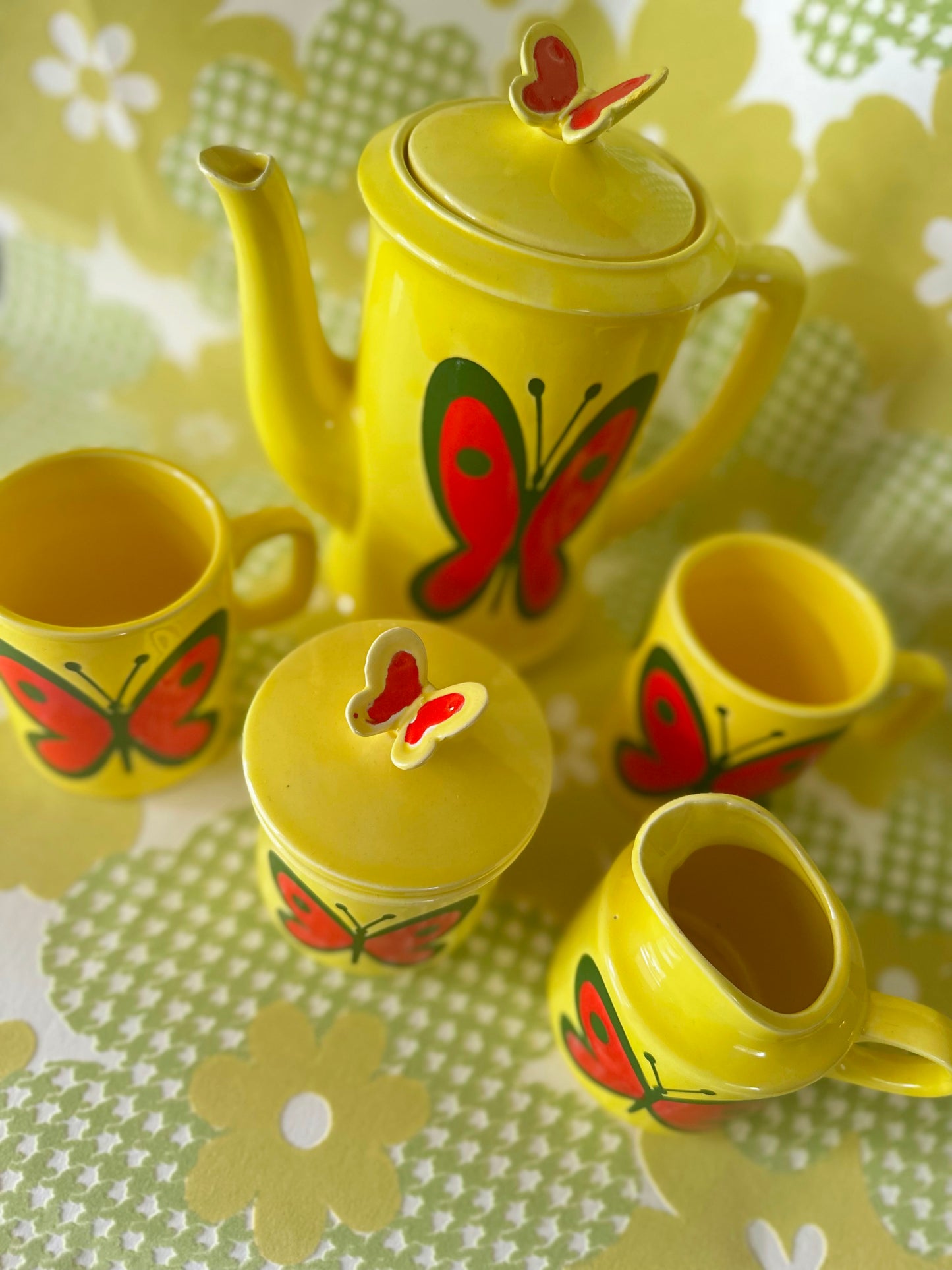 Rare Vintage Japan 1970s Mod Butterfly Tea Set 🦋💛 FREE SHIPPING