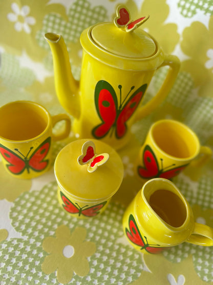 Rare Vintage Japan 1970s Mod Butterfly Tea Set 🦋💛 FREE SHIPPING