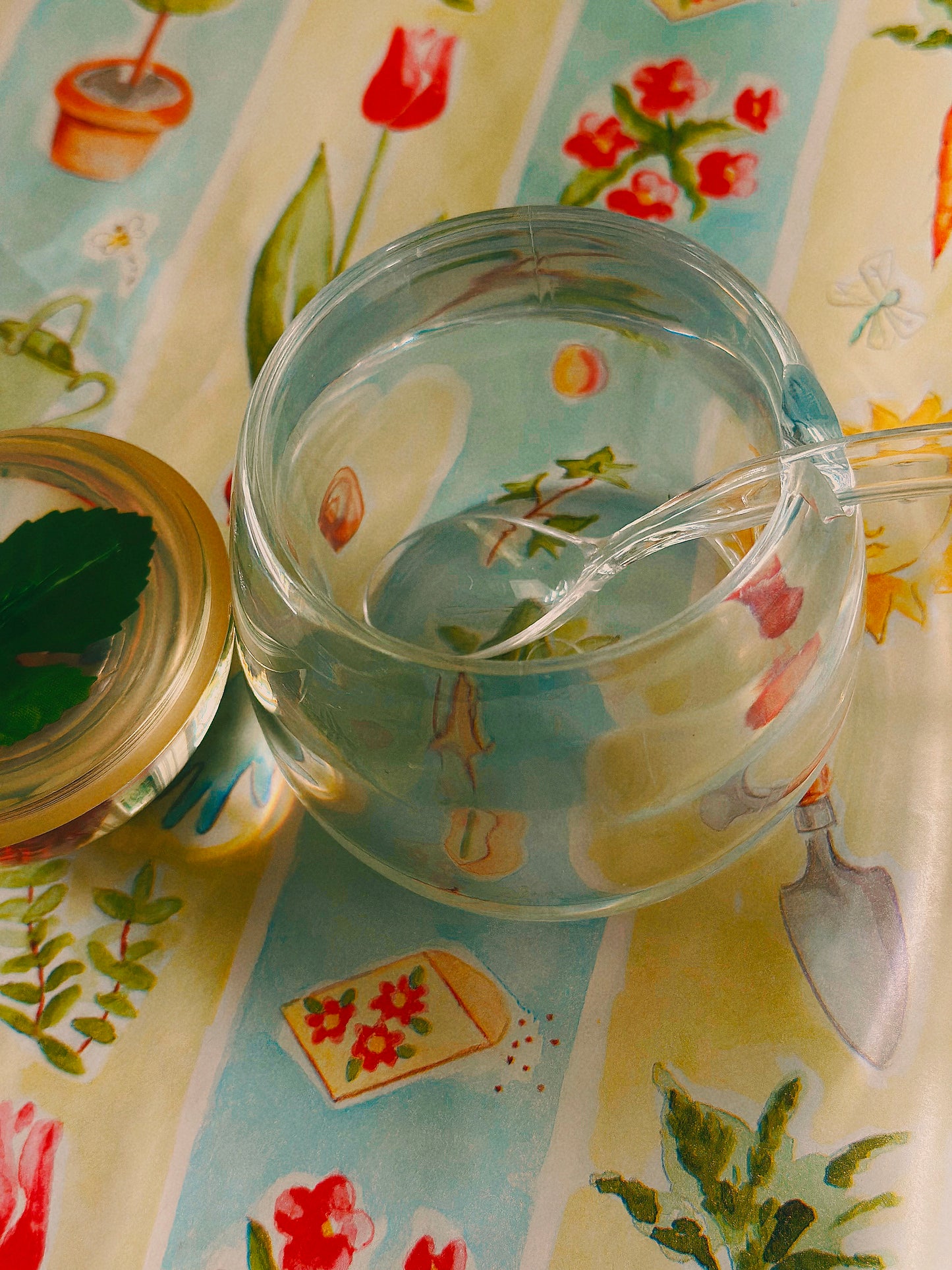 Vintage Lucite Sugar Jar with Domed Raspberry Lid & Spoon