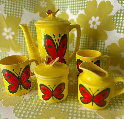 Rare Vintage Japan 1970s Mod Butterfly Tea Set 🦋💛 FREE SHIPPING