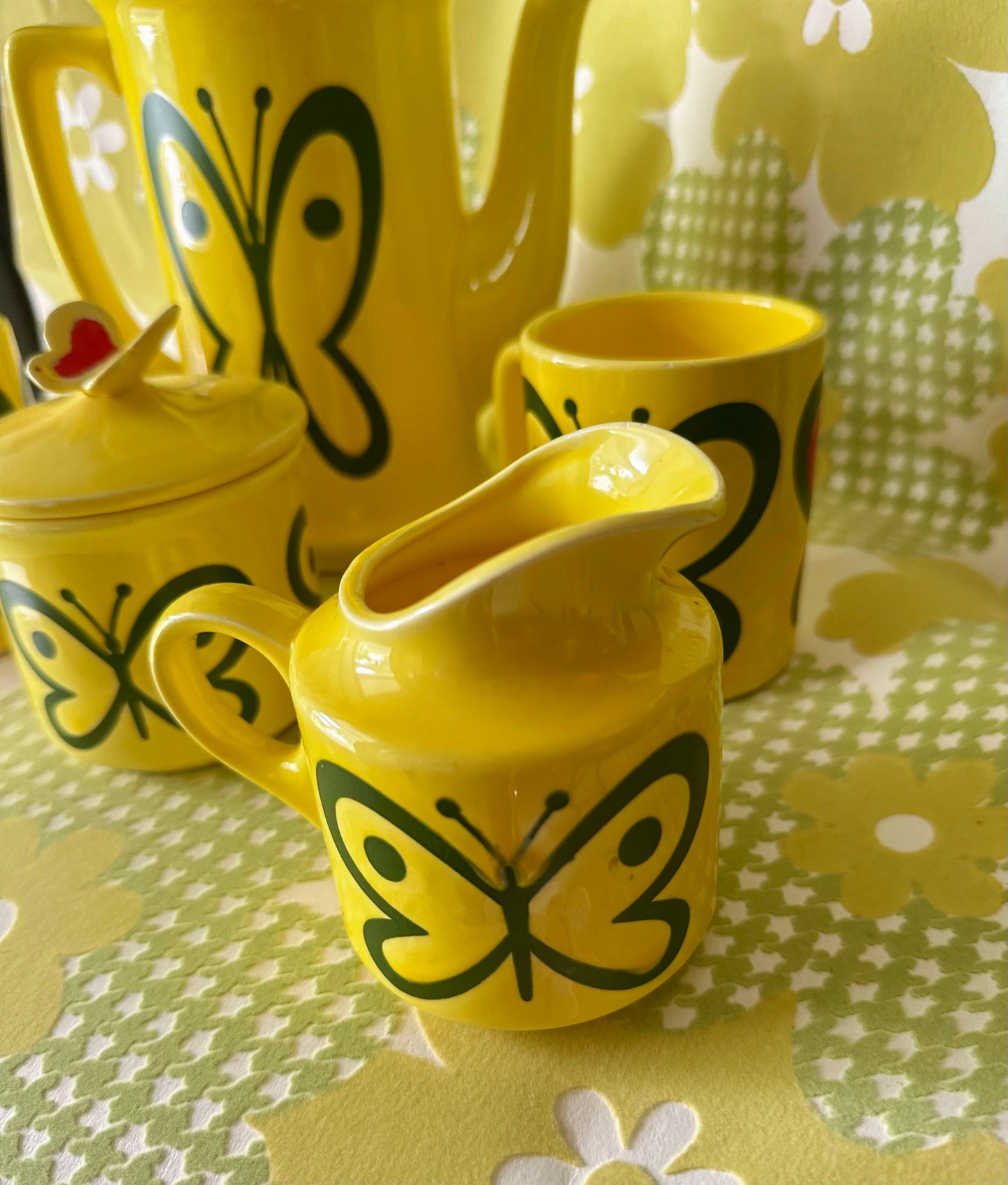 Rare Vintage Japan 1970s Mod Butterfly Tea Set 🦋💛 FREE SHIPPING