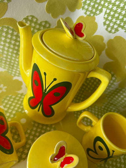 Rare Vintage Japan 1970s Mod Butterfly Tea Set 🦋💛 FREE SHIPPING
