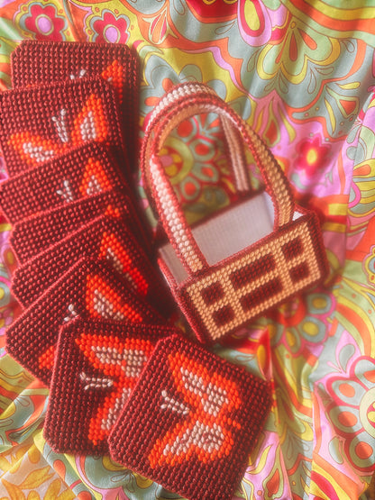 Vintage Needlepoint Butterfly Coaster Set with Matching Holder 🦋