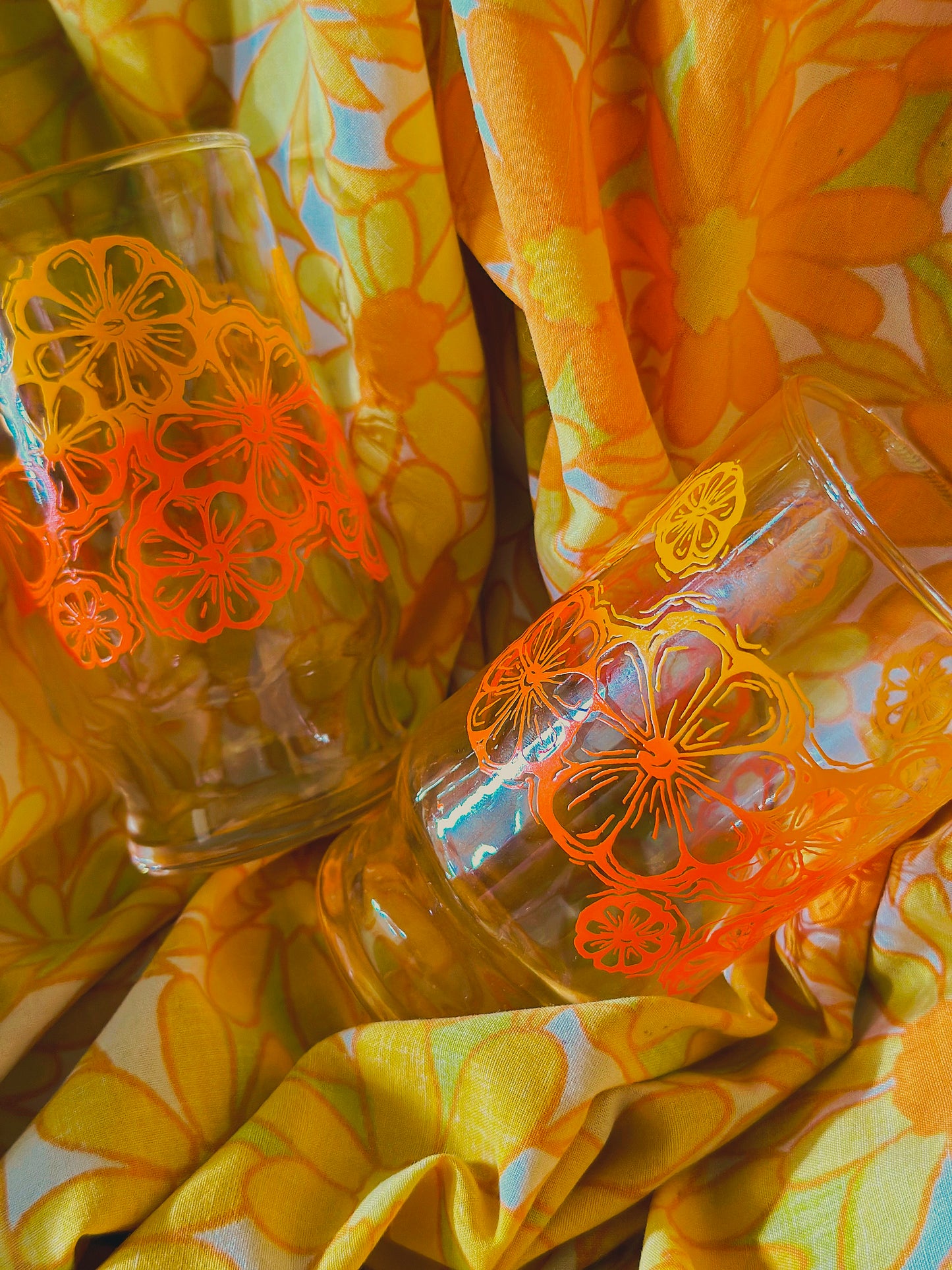 Set of 2 Vintage Libbey Retro Orange Stackable Small Juice/Shot Glasses 🍊✨