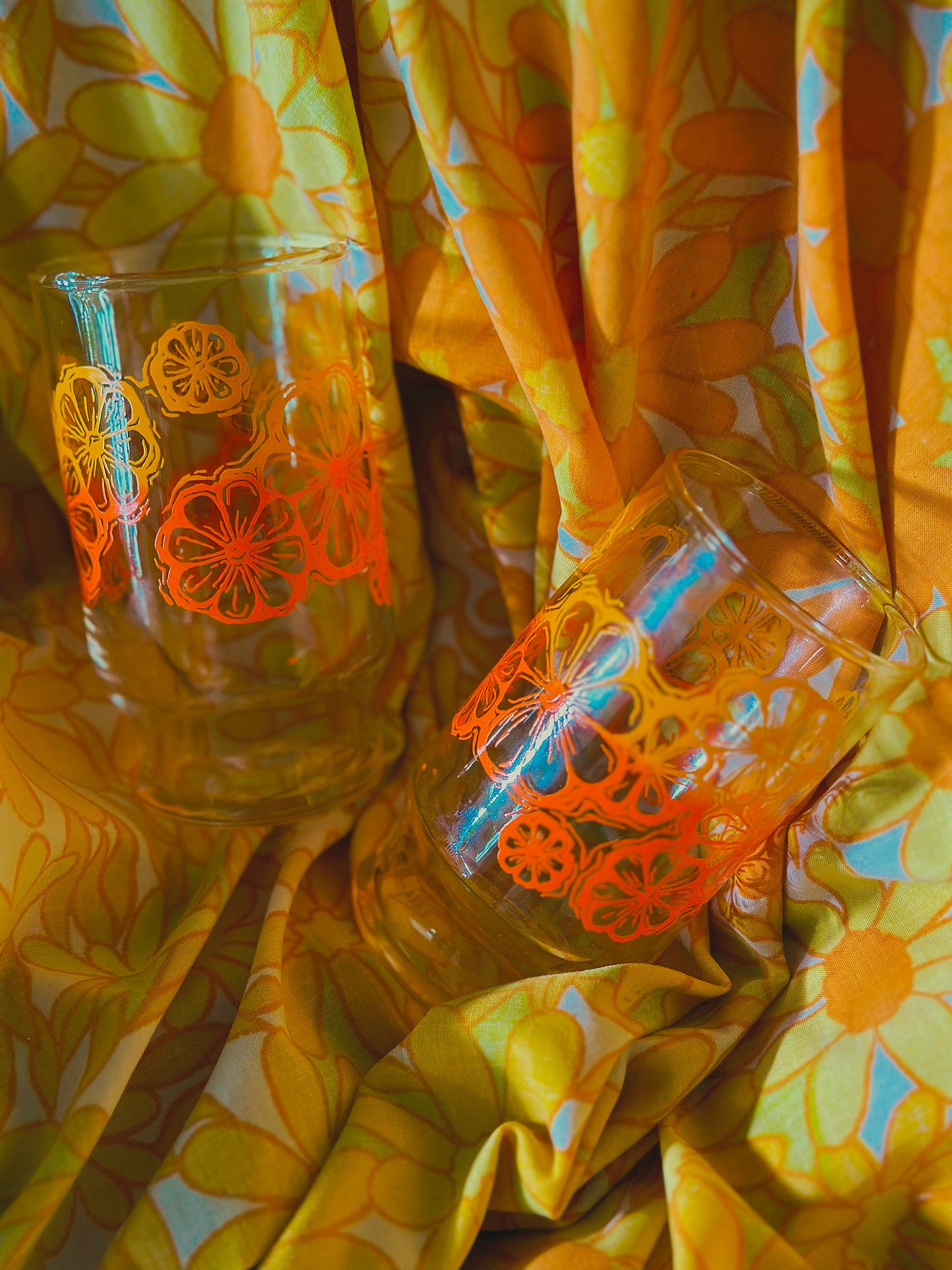 Set of 2 Vintage Libbey Retro Orange Stackable Small Juice/Shot Glasses 🍊✨