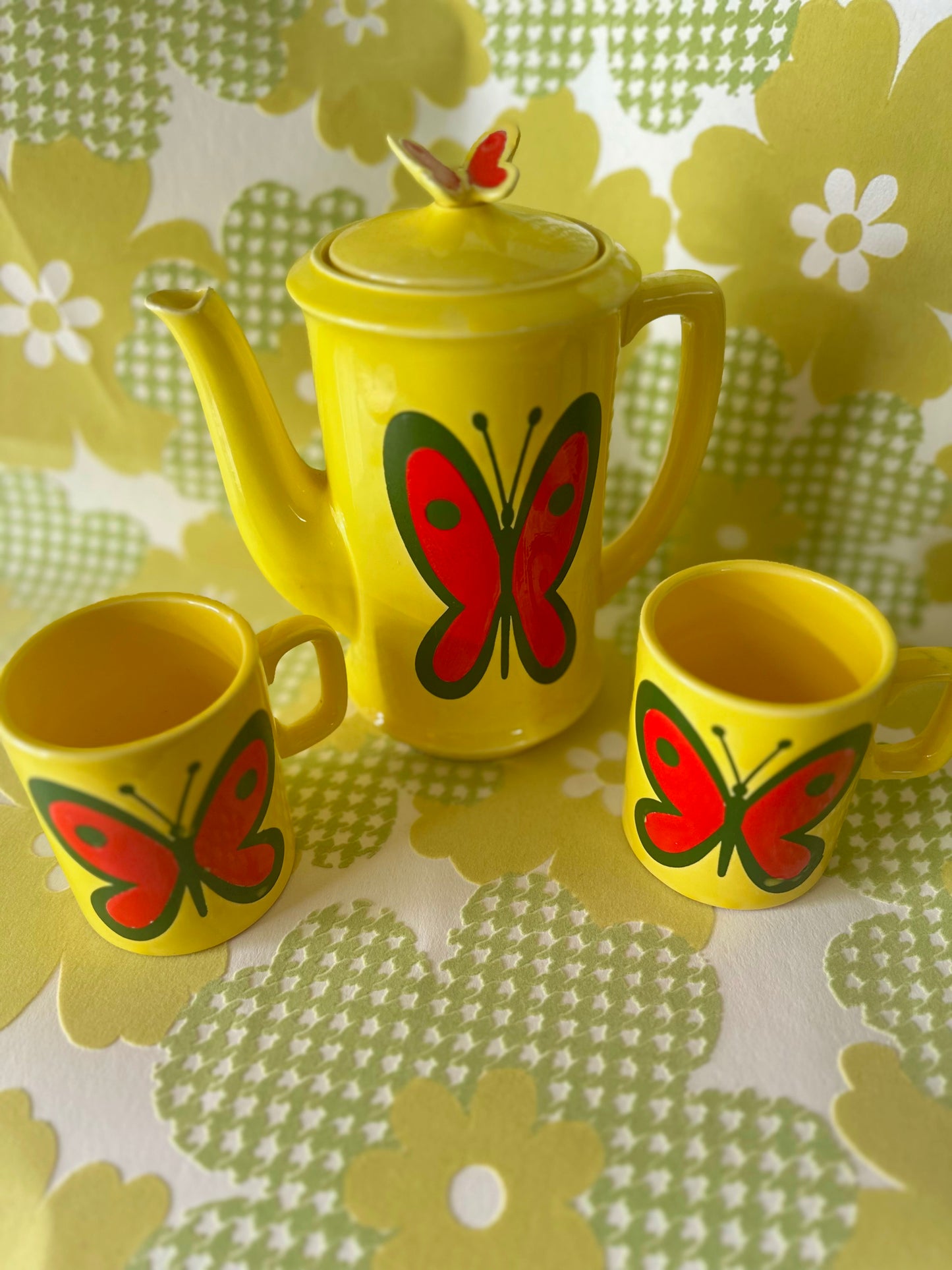 Rare Vintage Japan 1970s Mod Butterfly Tea Set 🦋💛 FREE SHIPPING