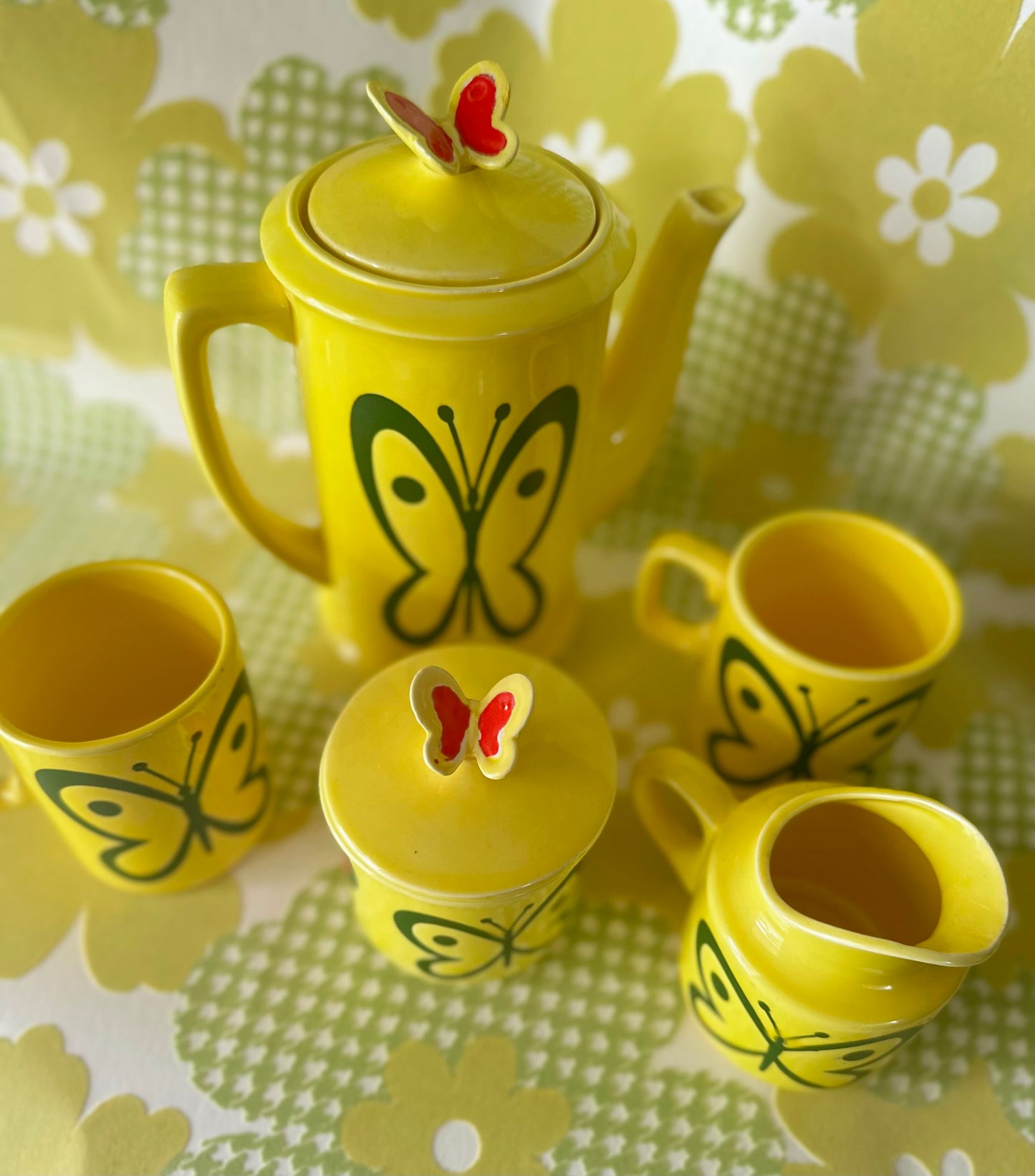 Rare Vintage Japan 1970s Mod Butterfly Tea Set 🦋💛 FREE SHIPPING