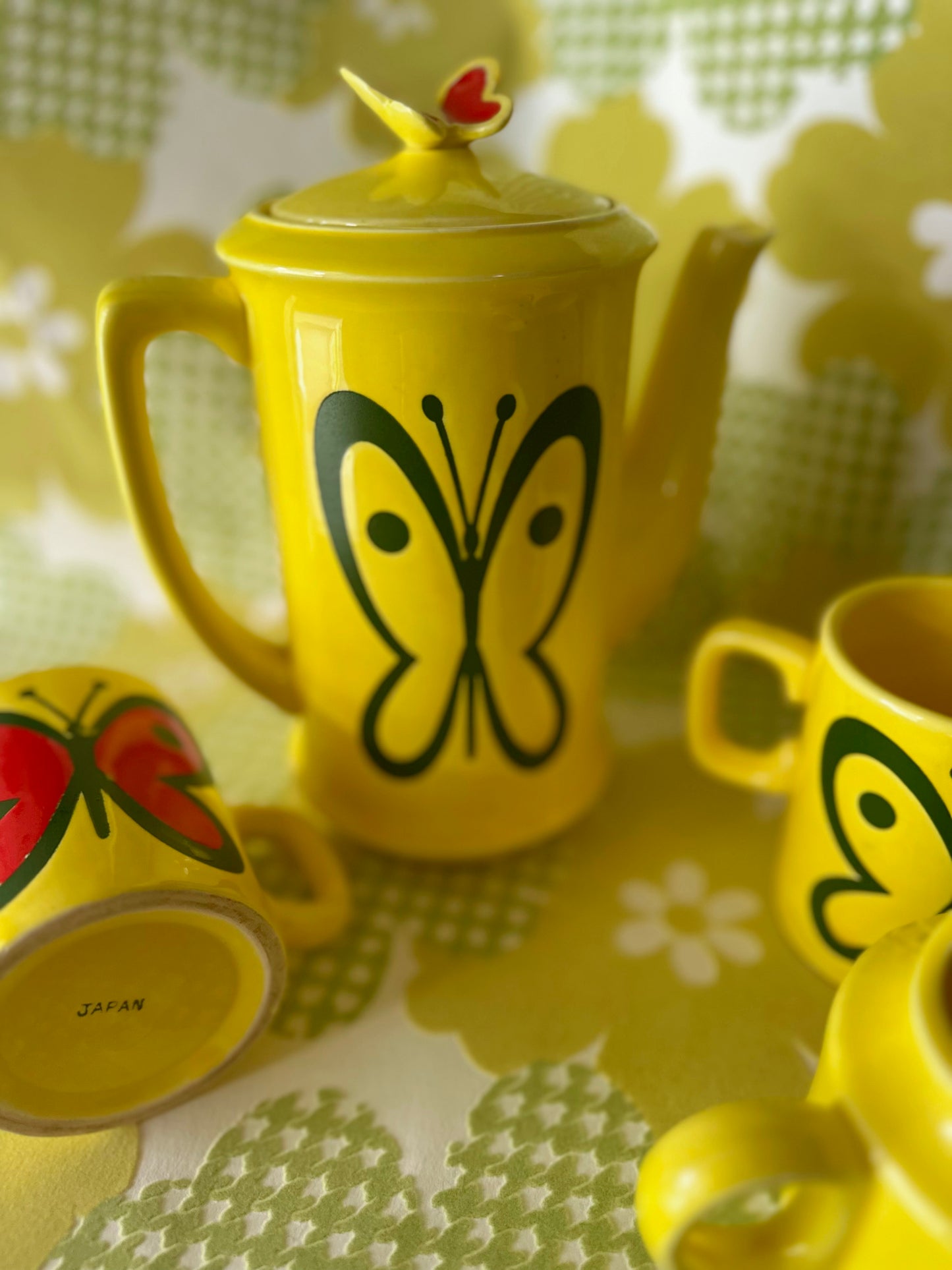 Rare Vintage Japan 1970s Mod Butterfly Tea Set 🦋💛 FREE SHIPPING