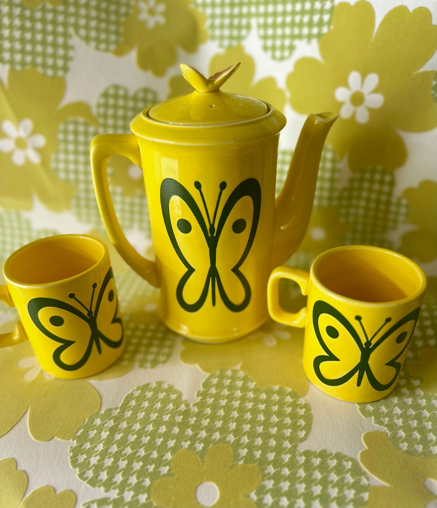 Rare Vintage Japan 1970s Mod Butterfly Tea Set 🦋💛 FREE SHIPPING