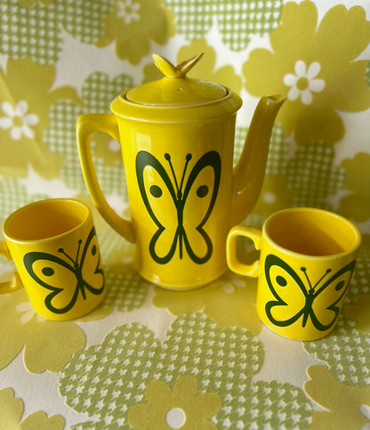 Rare Vintage Japan 1970s Mod Butterfly Tea Set 🦋💛 FREE SHIPPING